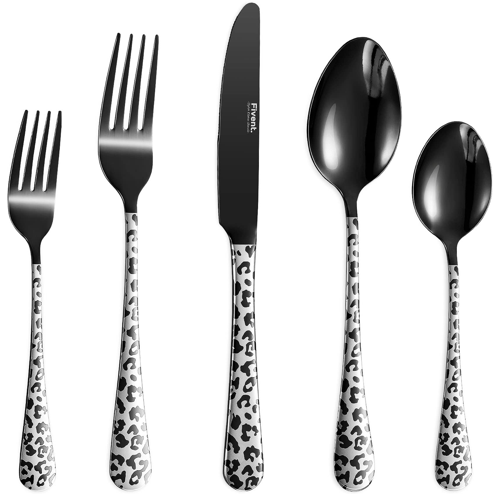 Amazon.com: Fivent Leopard Black Cutlery Set - 20 pcs - Includes 8